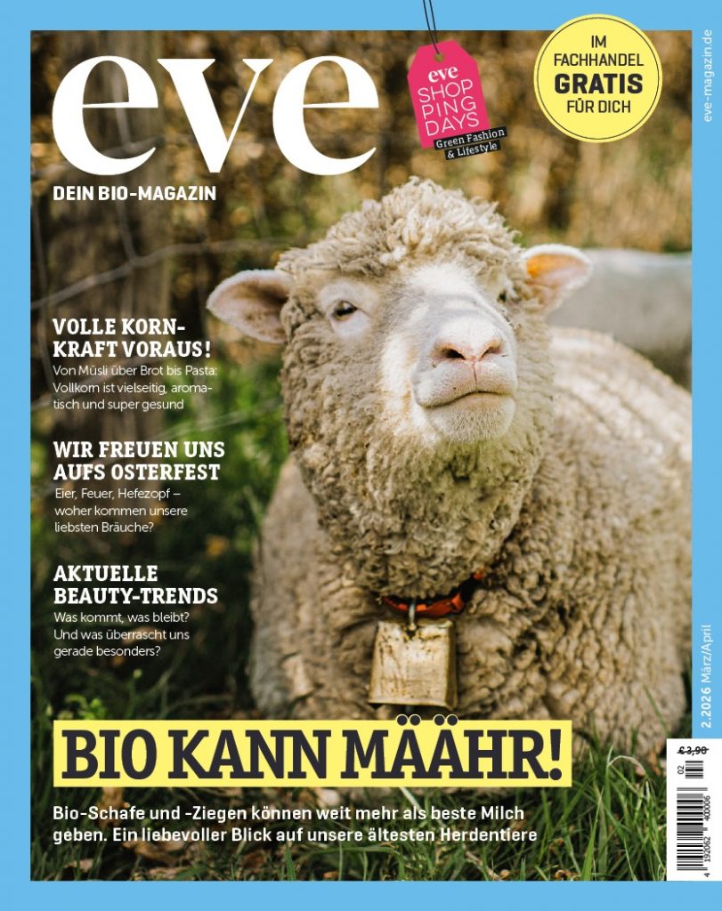 Cover von "eve – DEIN BIO-MAGAZIN" 2/26: "Bio kann Määhr!" mit Schaf